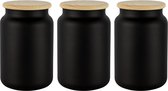3 zwarte glazen voorraaddozen met deksel van hout, luchtdicht, 970 ml glazen containers, voorraadpotten, set thee, muesli, bewaren, koffiebonen, containers, kruidenpotjes, Eco Storage