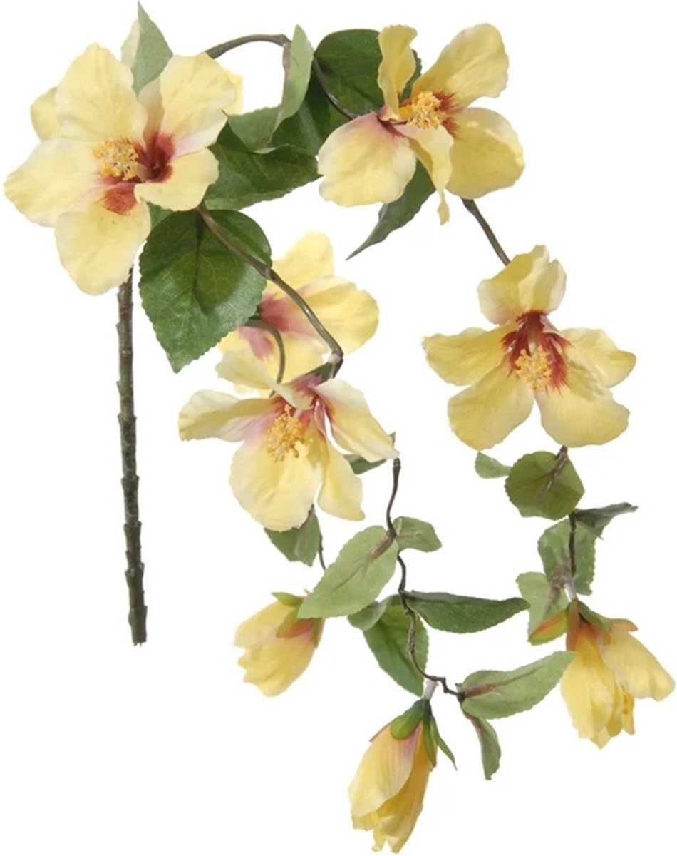 Louis Maes Hibiscus kunstbloemen - geel - hangende tak - 165 cm - zomer decoratie - levensecht - pvc kunststof