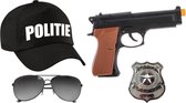 Casquette/casquette de policier de costume de carnaval - noir - pistolet/badge/lunettes de soleil - hommes/femmes - accessoires