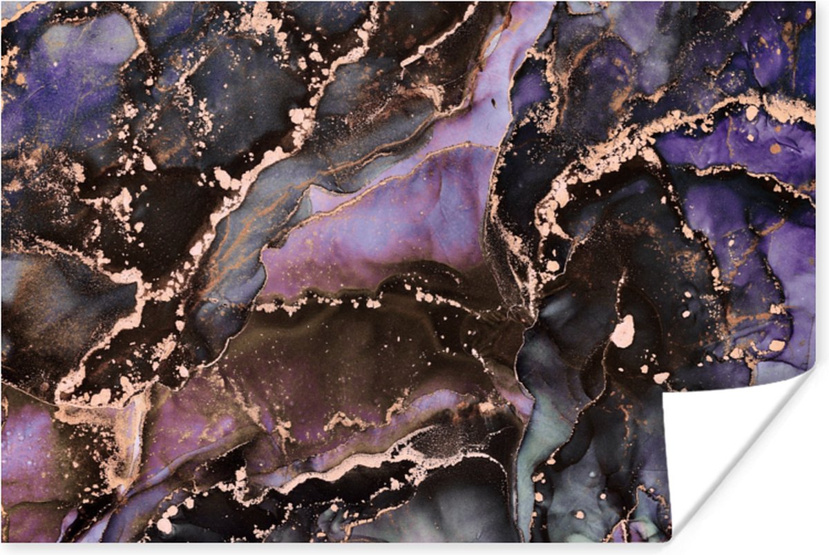 Poster Marmer - Goud - Roze - 90x60 cm