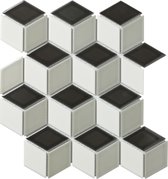 The Mosaic Factory Paris mozaïektegel 48x81x6mm wandtegel voor binnen en buiten 3D cubic porselein wit grijs zwart