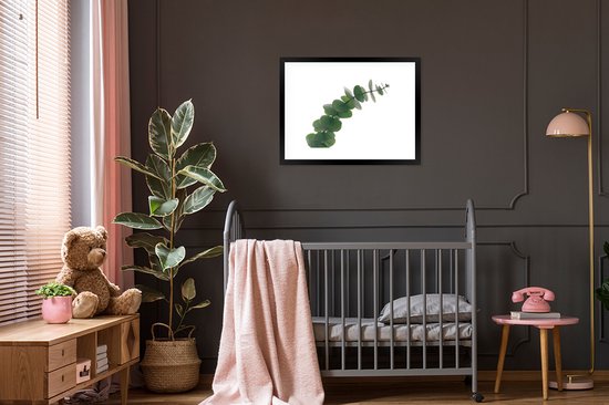 Photo encadrée - Cadre photo feuilles d'eucalyptus vert noir avec passe-partout blanc 80x60 cm - Affiche encadrée (Décoration murale salon / chambre)