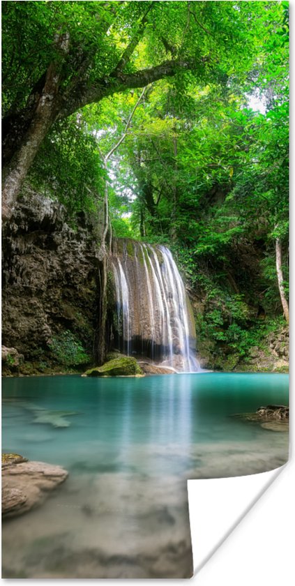 Poster Jungle - Waterval - Planten - Water - Natuur - 60x120 cm - Kerstversiering - Kerstdecoratie voor binnen - Kerstmis