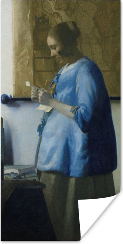 Poster Brieflezende vrouw in het blauw - Schilderij van Johannes Vermeer - 60x120 cm