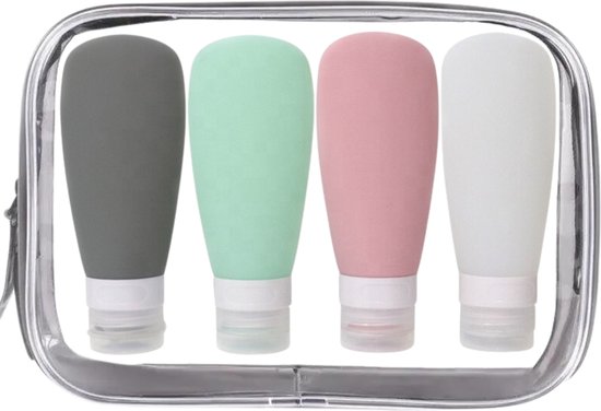 Pazzo Goods - Reisflesjes - Gratis toilettasje - Reisflesjes handbagage - Reisflacons - Reisflesjes 100 ml - Siliconen - 4 stuks - Duurzaam - Navulbaar