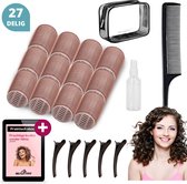 BeautyFit® - Kleefrollers 27-delige - Heatless Curls - Inclusief E-book - Waterspray + Haarkam + Opbergbag - Krulspelden - Krulspelden Rollers - Krullen Zonder Hitte - Haar rollers Zelfklevend - Haarrollers - Bruin