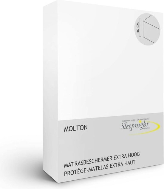 Sleepnight Matrasbeschermer - Molton - (hoekhoogte 40 cm ) White - B 180 x L 220 cm - Lits-jumeaux Luchtdoorlatend - Geschikt voor Standaard Matras/Boxspring/Matras + Topper/Waterbed - 550597-B 180 x L 220 cm