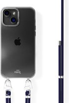 xoxo Wildhearts siliconen hoesje - Geschikt voor iPhone 15 - Navy Overload - Telefoonhoesje - Hoesje met koord - telefoonkoord - Donkerblauw - Transparant hoesje