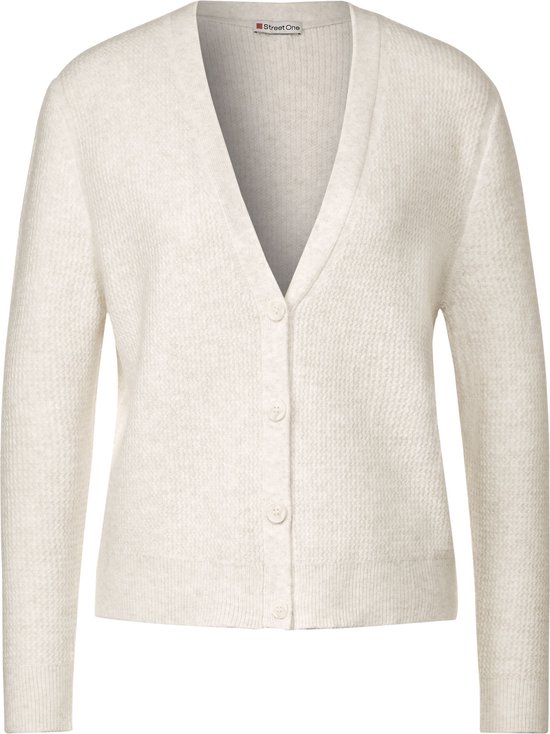 Street One LTD QR v-neck cardigan Dames Vest - cream white melange - Maat 46