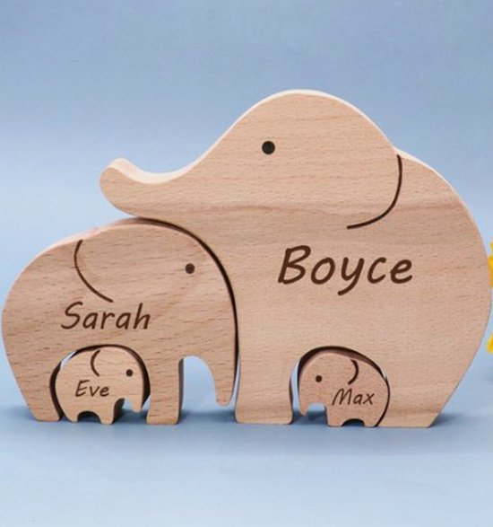 Puzzle éléphant en bois Cadeau personnalisé pour une famille de trois personnes, / cadeau personnalisé / statue en bois / Cadeau futurs parents, Cadeau fête des pères / cadeau maternité / cadeau anniversaire /