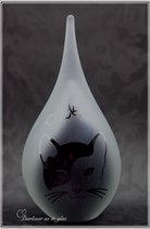 Urn met uw gewenste naam en afbeelding van een poes-kat middels zandstraling-Urn-Small-Glas- zwart en wit 50ml inhoud-Druppel mini urn kleine deelbestemming voor crematie as-urn dier-urn poes-kat-Gedenken-Herdenkingsbeeld