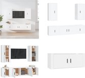 vidaXL 5-delige Tv-meubelset bewerkt hout wit - Tv-kast - Tv-kasten - Tv-meubel - Hifi-meubel