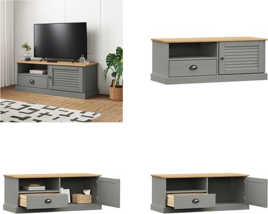 vidaXL Tv-meubel VIGO 106x40x40 cm massief grenenhout grijs - Tv-meubel - Tv-meubelen - Tv Kast - Opbergkast