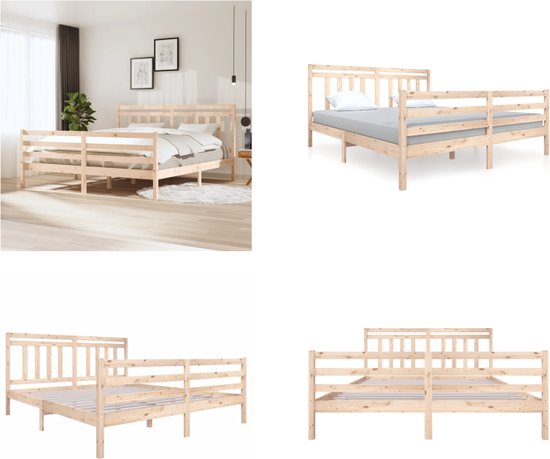vidaXL Bedframe massief hout wit 180x200 cm 6FT Super King, bed, ledikant, massief houten bedframe, bedbodem, bed frame, slaapmeubel, tweepersoonsbed