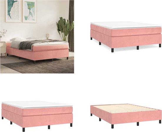 vidaXL Boxspring avec matelas Velours Rose 140x190 cm - Boxspring - Sommiers - Lit - Meubles de couchage