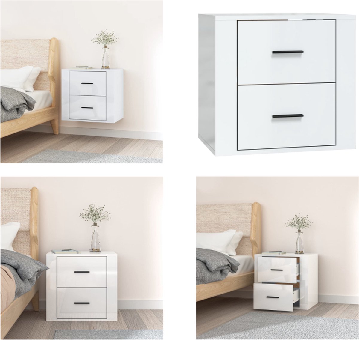 vidaXL Nachtkastje - wandgemonteerd - 50x36x47 - cm - hoogglans - wit hoogglans wit