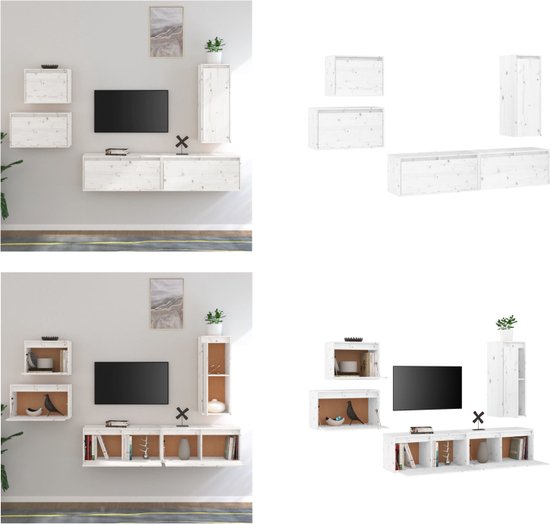vidaXL Tv-meubelen 5 st massief grenenhout wit - Tv-kast - Tv-kasten - Tv-meubel - Hifi-meubel