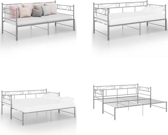 vidaXL Cadre de canapé-lit extensible en métal Gris 90x200 cm - Cadre de canapé-lit - Cadres de canapé-lit - Cadre avec canapé-lit - Cadres avec Canapés-lits