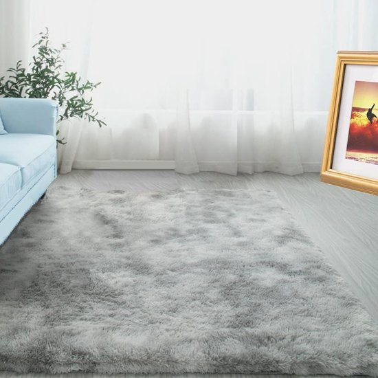 Pluizig tapijt 90x150cm shaggy tapijt hoogpolig tapijt voor slaapkamer, woonkamer, tieners/meisjeskamer - lichtgrijs