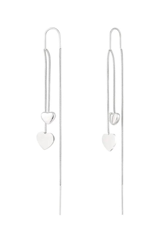 Boucles d'oreilles - Boucles d'oreilles pendantes avec coeurs - Acier inoxydable Argenté