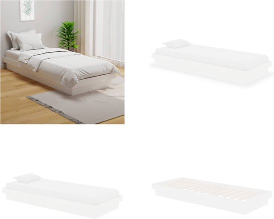 vidaXL Bedframe massief hout wit 75x190 cm 2FT6 Small Single - Bedframe - Bedframes - Eenpersoonsbed - Bed