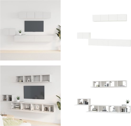 vidaXL 5-delige Tv-meubelset bewerkt hout wit - Tv-kast - Tv-kasten - Tv-meubel - Hifi-meubel