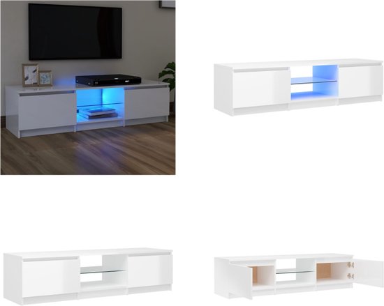 vidaXL Tv-meubel met LED-verlichting 140x40x35-5 cm hoogglans wit - Tv-kast - Tv-kasten - Televisiekast - Televisiekasten