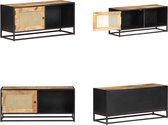 vidaXL Tv-meubel 90x30x40 cm ruw mangohout en natuurlijk riet - Tv-kast - Tv-kasten - Televisiekast - Televisiekasten