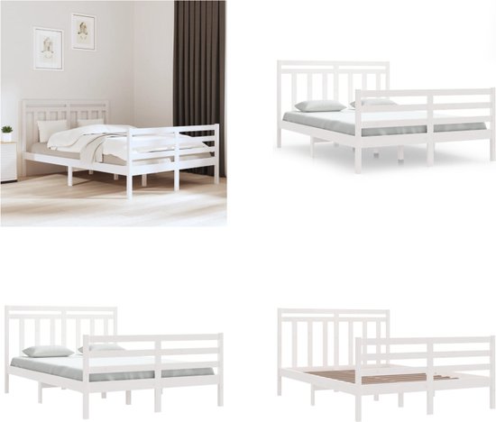 vidaXL Bedframe massief hout wit 140x200 cm - Bedframe - Bedframes - Tweepersoonsbed - Bed