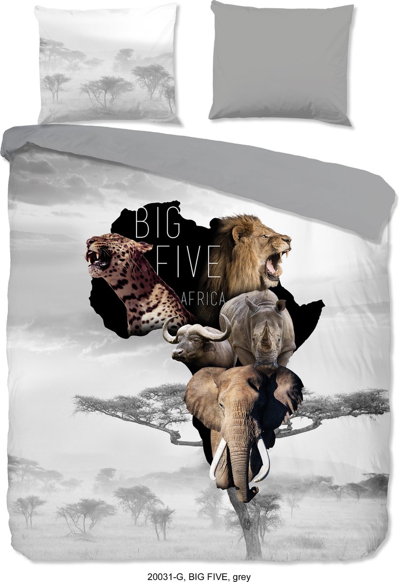 Good Morning Dekbedovertrek "Big Five" - Grijs - (240x220 cm)