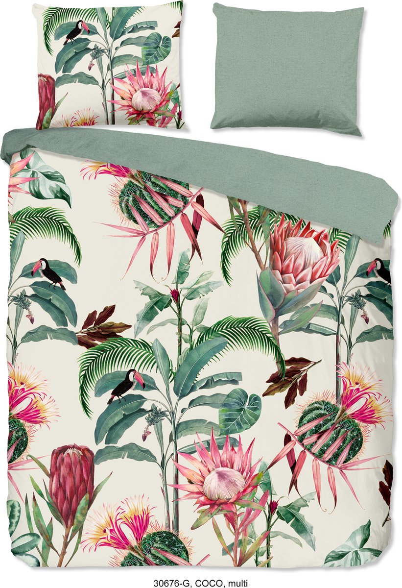 Good Morning Dekbedovertrek "bloemen en bladeren" - Multi - (240x200/220 cm) - Katoen