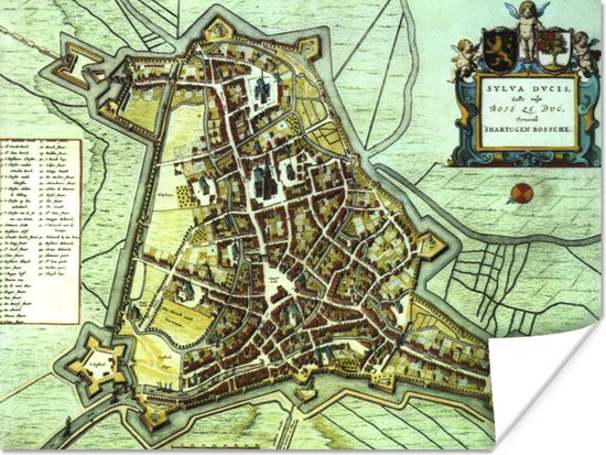 Un ancien plan de la ville historique de 's-Hertogenbosch Poster - Carte 80x60 cm - Tirage photo sur Poster (décoration murale salon / chambre) / Villes européennes Poster