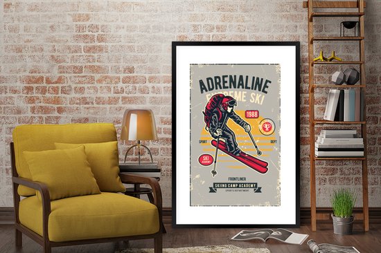 Cadre photo avec affiche - Ski - Sport - Vintage - Grijs - 80x120 cm - Cadre pour affiche