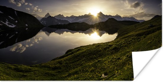Zwitserse Alpen bij zonsondergang Poster 80x40 cm - Foto print op Poster (wanddecoratie woonkamer / slaapkamer) / Europa Poster