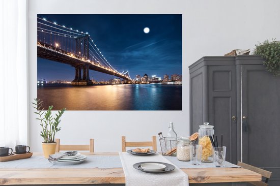 Affiche Moonlight over the Manhattan bridge 180x120 cm - Tirage photo sur Poster (décoration murale salon / chambre) / Affiche Villes XXL / Groot format!
