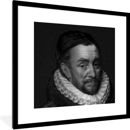 Fotolijst incl. Poster - Portret van Willem I - Adriaen Thomasz - Zwart - Wit - 40x40 cm - Posterlijst