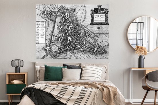 Un ancien plan de ville noir et blanc de 's-Hertogenbosch Poster - Carte 160x120 cm - Tirage photo sur Poster (décoration murale salon / chambre) / Affiche villes européennes XXL / Groot format!