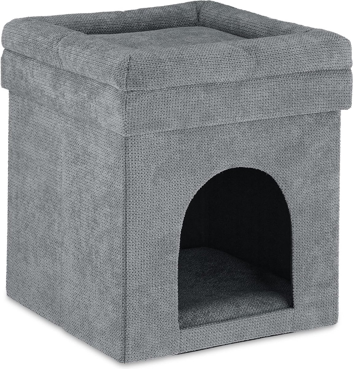 Relaxdays kattenmand poef, opvouwbaar, kleine honden, katten, kunstleer, HBD 38 x 38 x 38 cm, stabiele hocker, wit