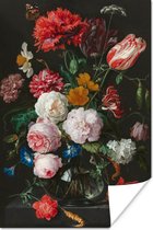Poster Stilleven met bloemen in een glazen vaas - Schilderij van Jan Davidsz. de Heem - 60x90 cm