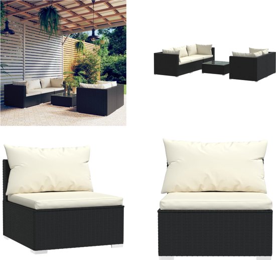 vidaXL 6-delige Loungeset met kussens poly rattan zwart3326457 - Tuinmeubilair | Solden fnac België