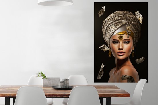 Poster Vrouw - Bankbiljetten - Zwart - 80x120 cm