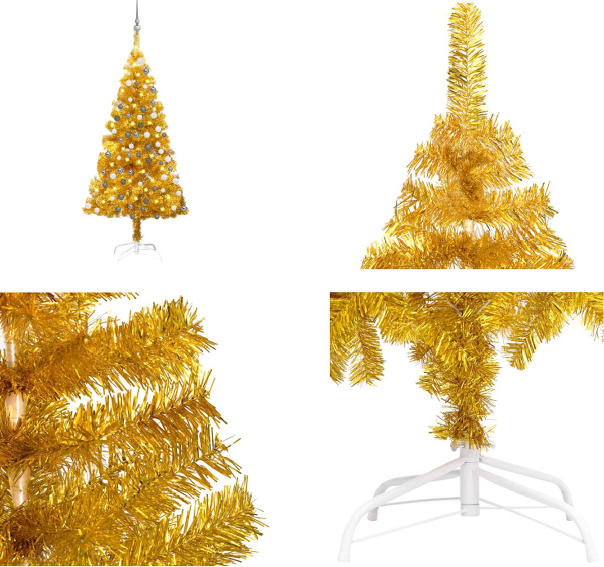 vidaXL Kunstkerstboom met LED's en kerstballen 120 cm PET goudkleurig - Kunstkerstboom - Kunstkerstbomen - Kerstboom - Kerstdecoratie