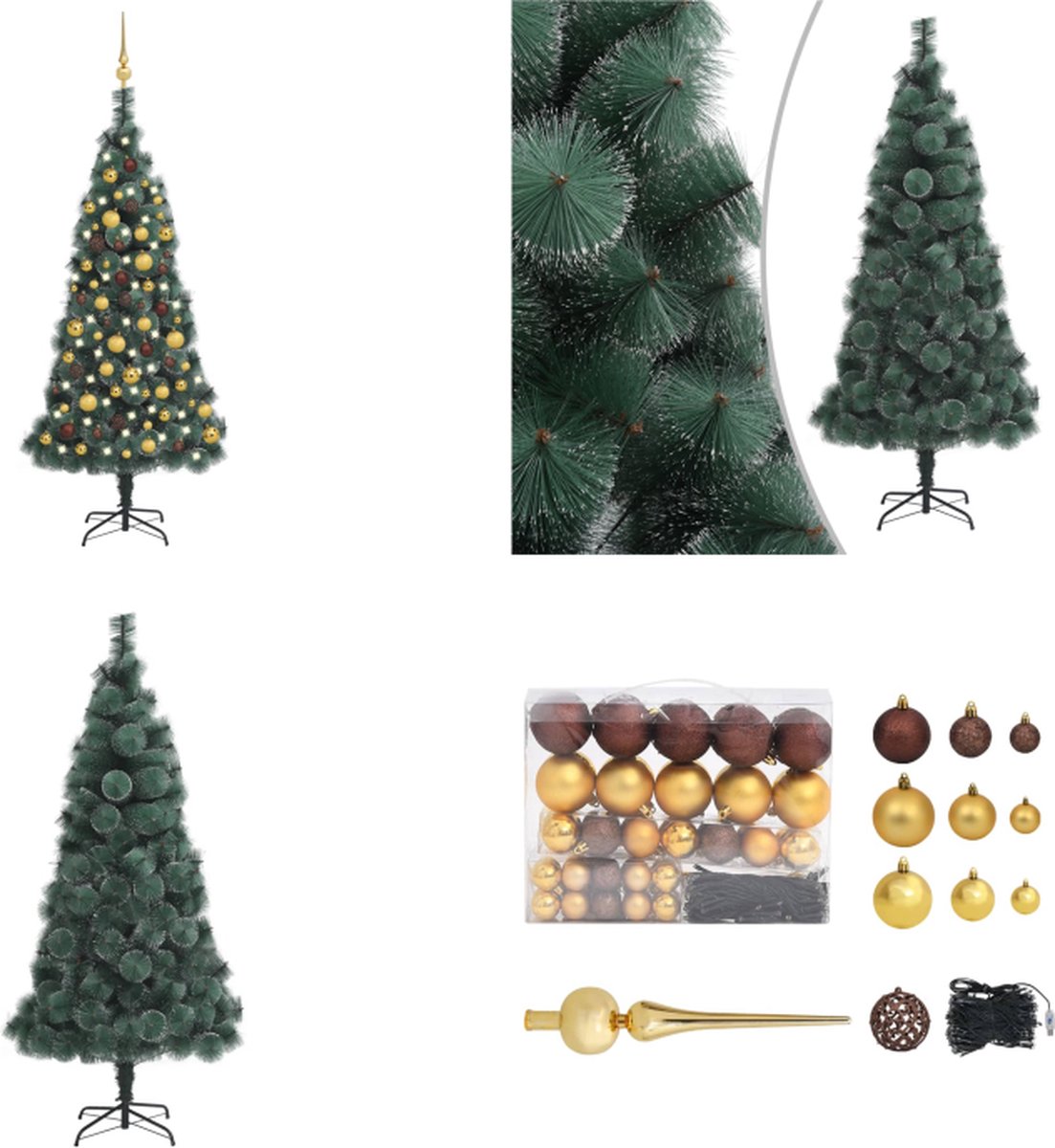 vidaXL Kunstkerstboom met LED's en kerstballen 150 cm PVC en PE groen - Kerstboom - Kerstbomen - Kerstboom Met LED - Kerstbomen Met LED's