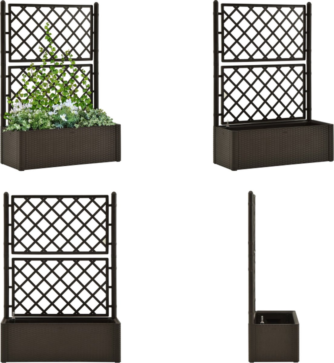 Kunststof plantenbak wit rechthoekig 80 cm met 2 verstelbare railing
