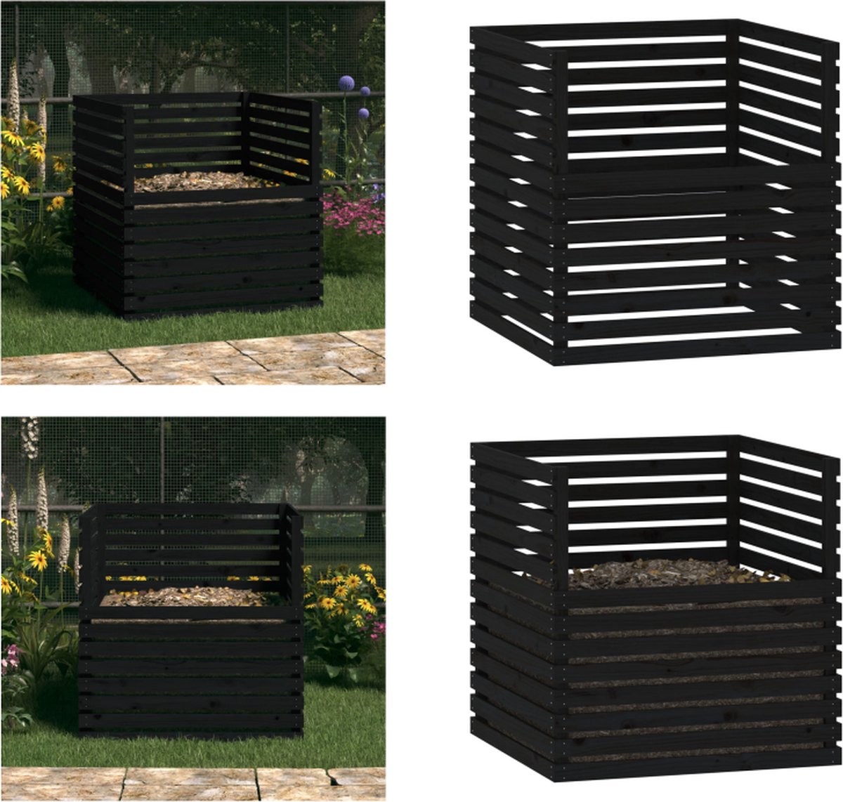 VidaXL Compostbak 100x100x102 cm massief grenenhout zwart Compostbak Compostbakken Composter Tuincompostbak