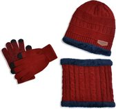 KB-ETHOS Unisex 3-Delige Winter Set Muts Sjaal Handschoenen Acryl Teddy Gevoerd Rood Blauw