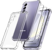 Hoesje geschikt voor Samsung Galaxy S24 Hoesje transparant - Anti Shock silicone hoesje Galaxy S24 case met 2 Pack Screenprotector tempered glass voor Samsung S24