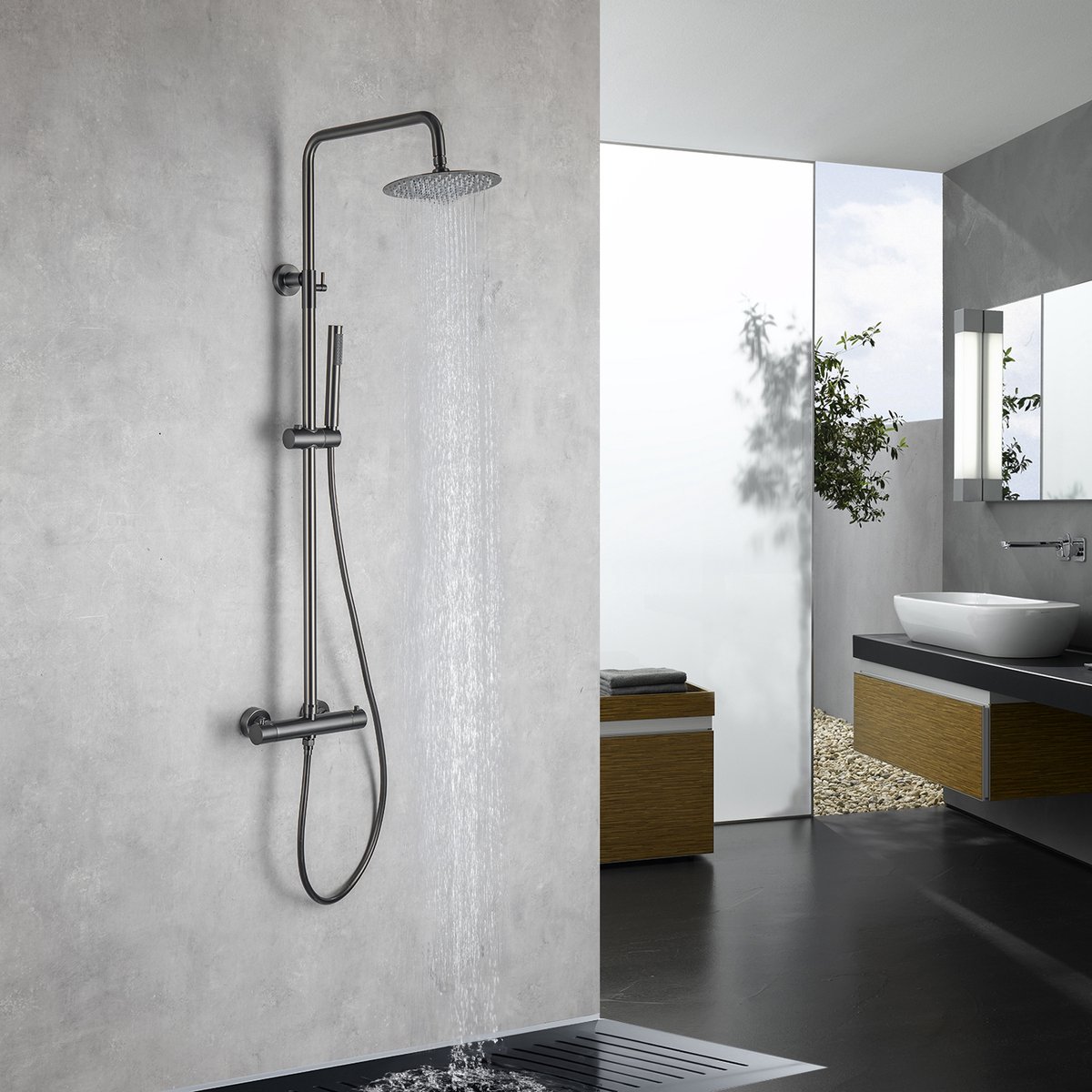 LOMAZOO Regendouche met Thermostaatkraan - Douche Badkamer - Gun Metal / Antraciet [LYNN]