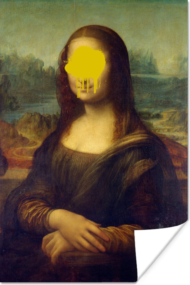 Mona Lina van oude meester Leonardo da Vinci met gele klodder verf 20x30 cm - klein - Foto print op Poster (wanddecoratie woonkamer / slaapkamer) - PosterMonkey