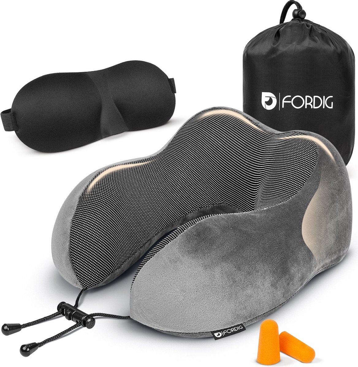 ForDig Premium Nekkussen - Inclusief Slaapmasker & Oordopjes - Grijs